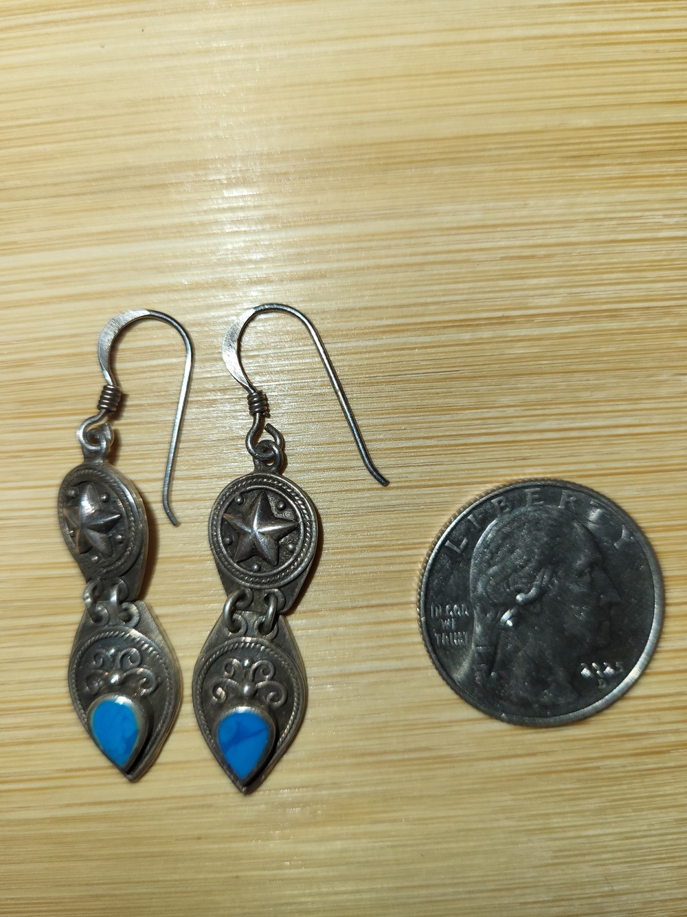 Vintage 925 Sterling Silver Drop Earrings with Blue Turquoise Accent